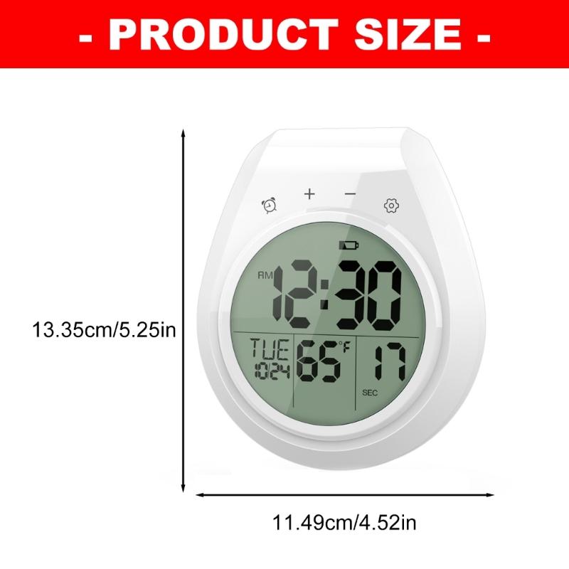 Shower Timer Digital Clock Waterproof LCD Screen 12/24 Hour Format Temperature Display Countdown Function Suction Cup Mount