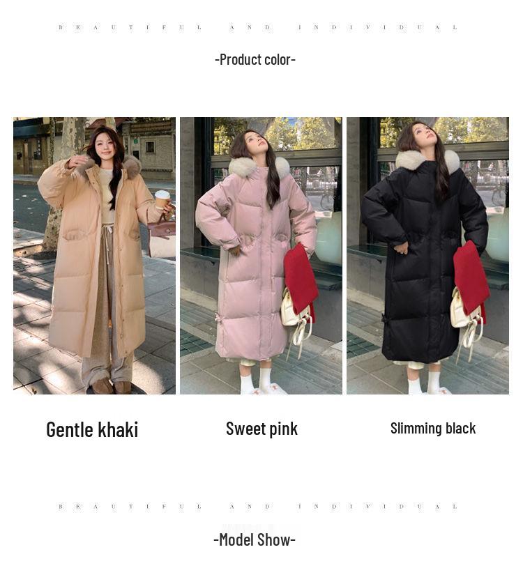 Women's Knee-Length Down Jacket with Large Fur Collar - Loose, Thick, Winter Coat 2026
