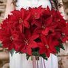 1-5 Bundles Artificial Christmas Flower Red Poinsettia Bouquets for Christmas Home Garden Table Vase Decoration Wedding Flowers
