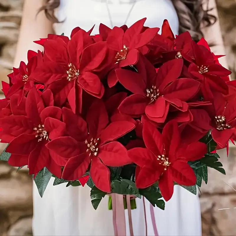 1-5 Bundles Artificial Christmas Flower Red Poinsettia Bouquets for Christmas Home Garden Table Vase Decoration Wedding Flowers