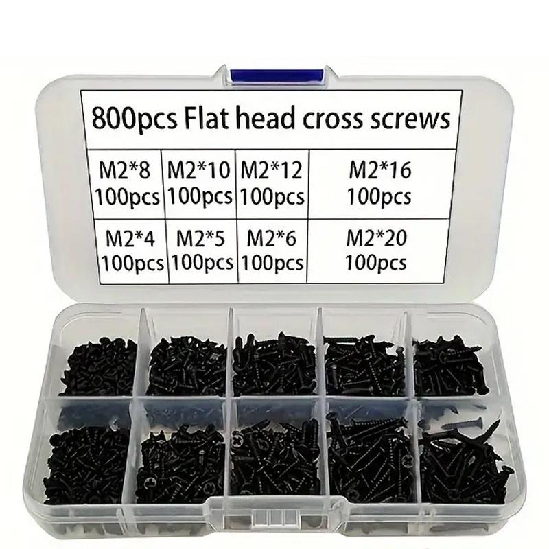

800 шт. набор саморезов M2 Phillips 5 размеров легированная сталь крестообразный привод полый головка самосверлящие шурупы для дерева DIY чёрный