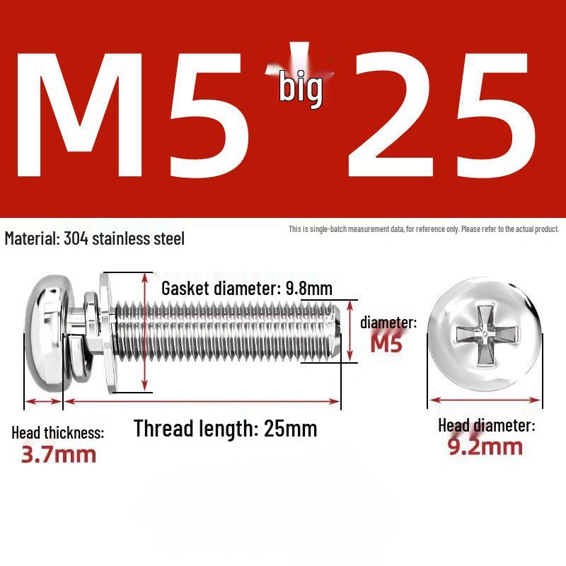 304 Stainless Steel Phillips Pan Head Combo Screw with Flat and Spring Washers