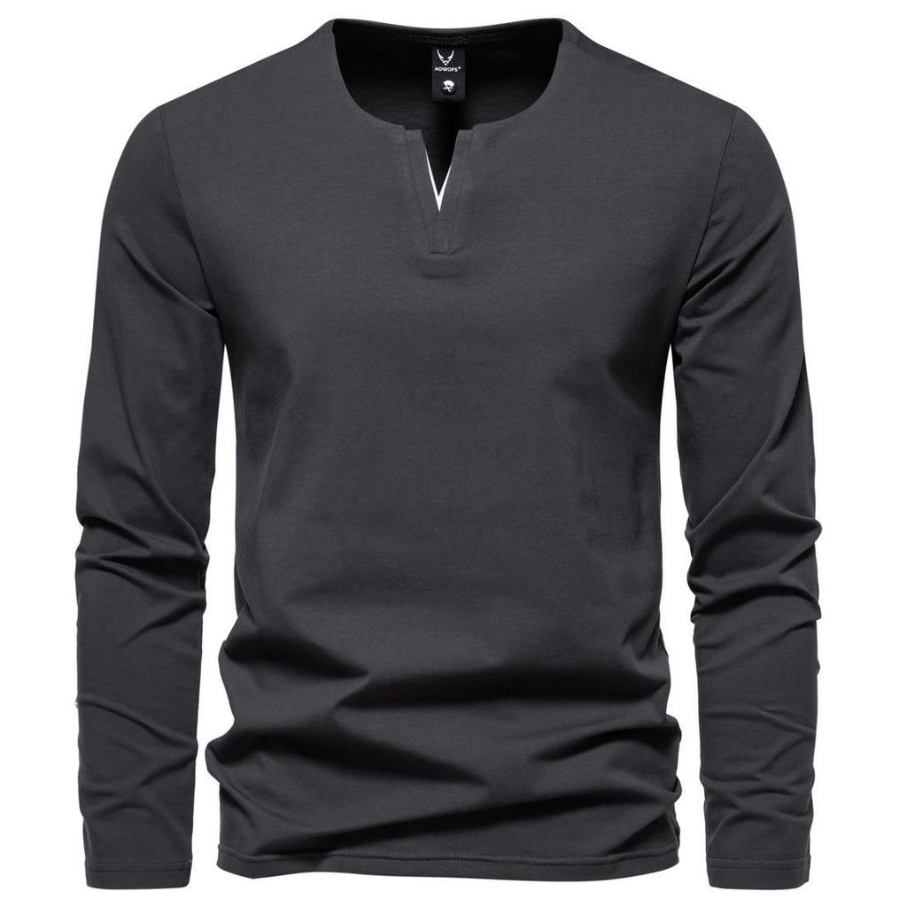 Men's Heavyweight Cotton Henley Long Sleeve T-Shirt, Spring/Autumn Style, Plus Size, Slim Fit