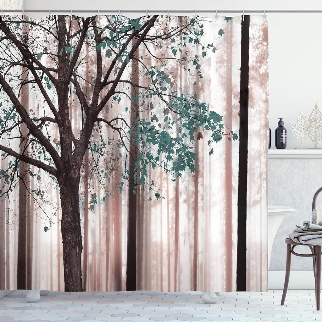Antlers Shower Curtain Moose In Winter Forest Wildlife Reindeer Christmas Theme Watercolor Painting Style, Cloth Fabric Bathroom