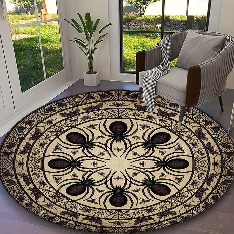 1pc Cool Multitone Block Night Spiders Carpet for Room Floor Mat, Comfortable Office Chair Printed Round Rug, Beautiful Hotel Rug