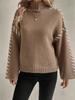Women's High Neck Knitted Sweater Long Sleeve Striped Casual Pullover in Brown, Beige, Black, Gray