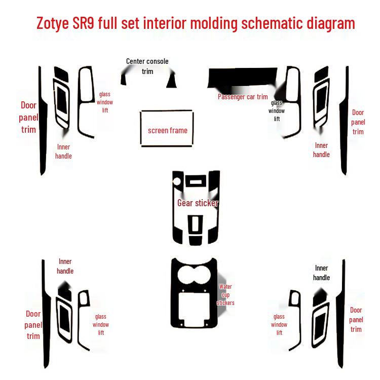 Zotye SR9 Interior Carbon Fiber Gear Shift & Console Decoration Sticker Film
