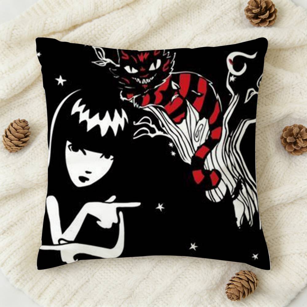 EEmily The Strange Katze Emo Beidseitig Bedruckte Quadratische Dekorative Kissenhülle für Sofa Wohnzimmer Heimdekoration