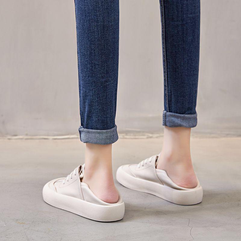 Fashion GKTINOO Genuine Leather Lace Up White Shoes For Women Flats Heel Sofe Soles Sneakers Shoes Luxury Leisure Fashion Big Head Shoes