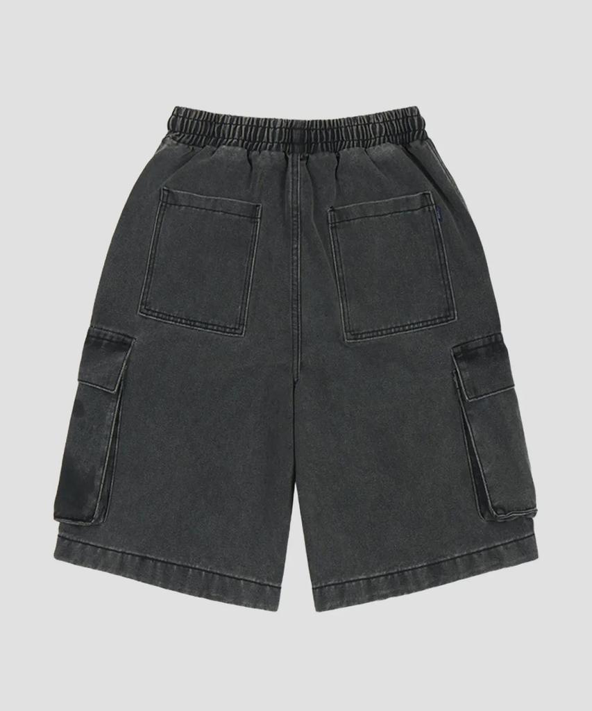 AGOD Bermuda Wide Single-Pleat Cargo Denim Shorts [Gray]