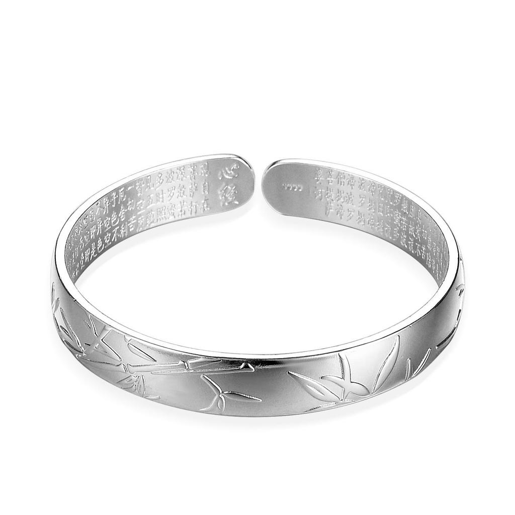 S999 Sterling Silver Retro Matte Plum Blossom Lotus Ginkgo Leaf Openable Women's Bracelet Bangle