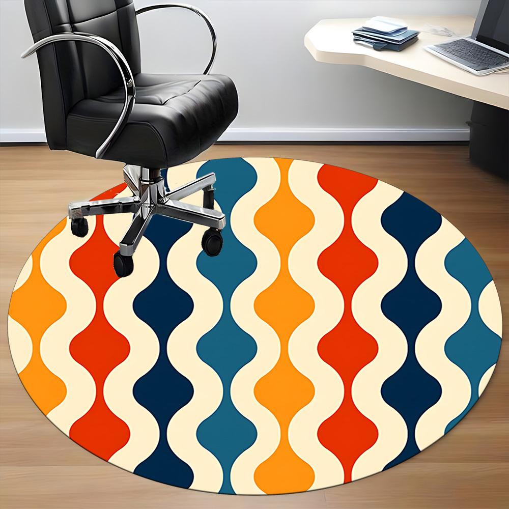 1pc Wave Pattern Office Round Area Rug, Indoor Mat Suitable For Office, Under Office Chairs Bedroom Living Room Home Decor, Room Deco