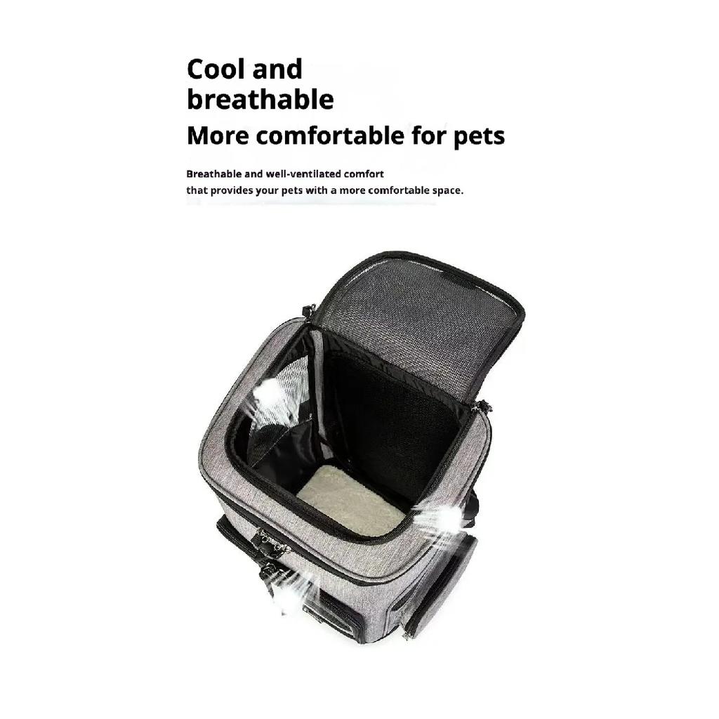 Expandable Pet Carrier Backpack for Cats Small Dogs, Breathable Foldable Travel Bag with Side Extension and Safety Leash