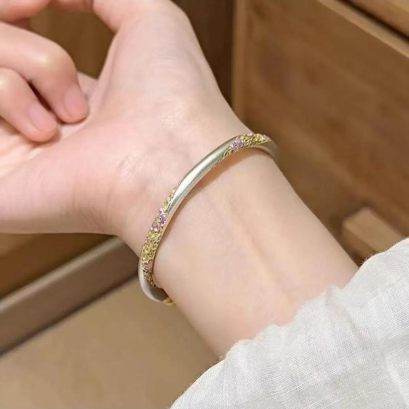 Chinese-Style Retro Colored Enamel Bracelets For Women Flower Pattern Traditional Techniques Luxury Jewelry Gift