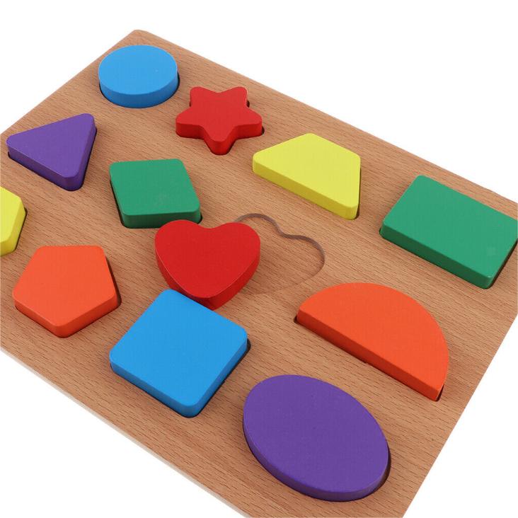 GHEMOTOC® Wooden Puzzle with 12 Geometric Shapes, 3D Colorful Educational Toy, 29*22 Cm, Montessori Learning