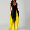Plus Size Summer Women Fashion Gradient Print Maxi Dresses O Neck Sleeveless Wide Cross Strap