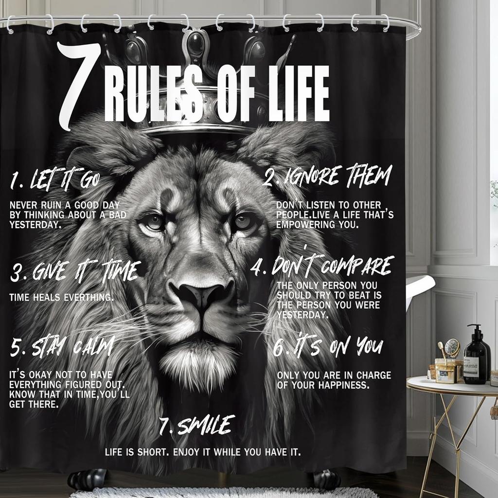 Black Men'S Shower Curtain African American King Portrait With Inspirational Quotes, Waterproof Fabric Bathroom Set With
