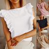 Women Blouse Ruffles Lace-up Summer Temperament Loose-fitting T-shirt for Daily Wear