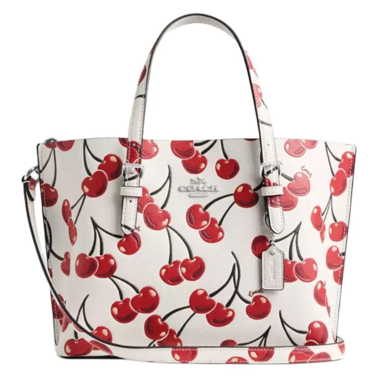 Coach 25 Molly Cherry Print Leather Tote Bag Women tote bags CY695-SVCAH Basic Set (Bag+Dust Bag)