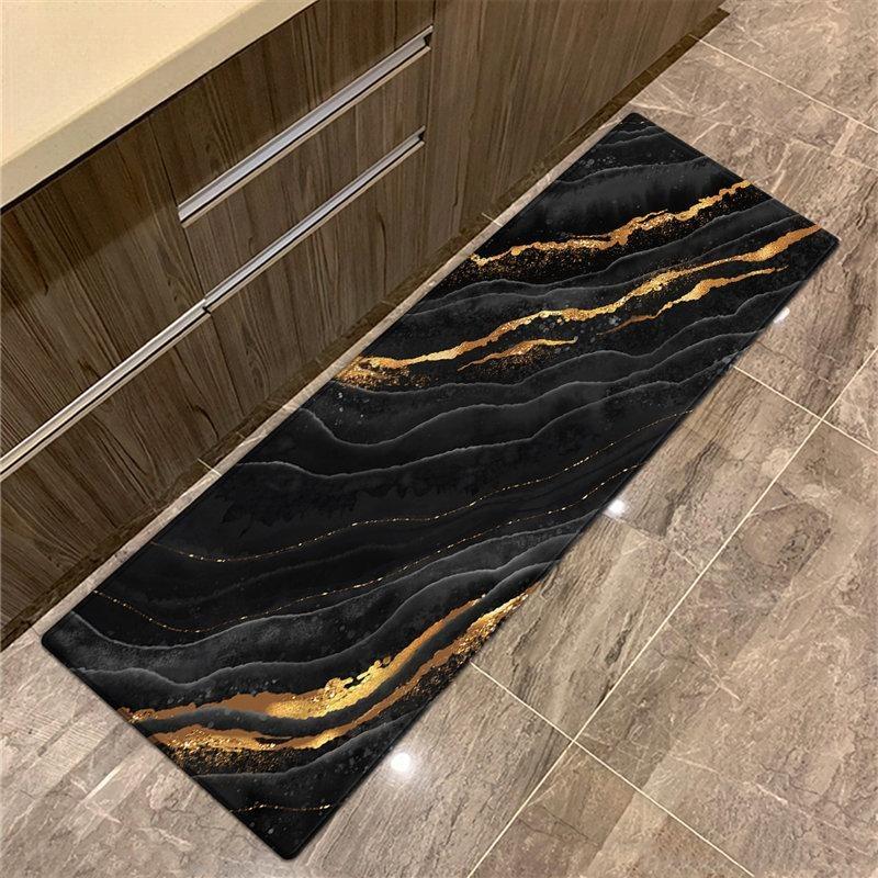 

Black Gold Marble Kitchen Mat, Non-Slip Absorbent Runner Rug, Modern Luxury Floor Carpet for Bathroom Living Room Decor, 1PC 40x60cm