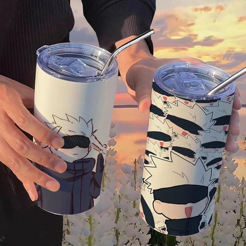 Jujutsu Kaisen Yuji Hrneček 500 ml Satoru Gojo Nerezová Ocel Cestovní Termohrnek Izolované Brčko Hrneček na Kávu Dárek Pro Děti