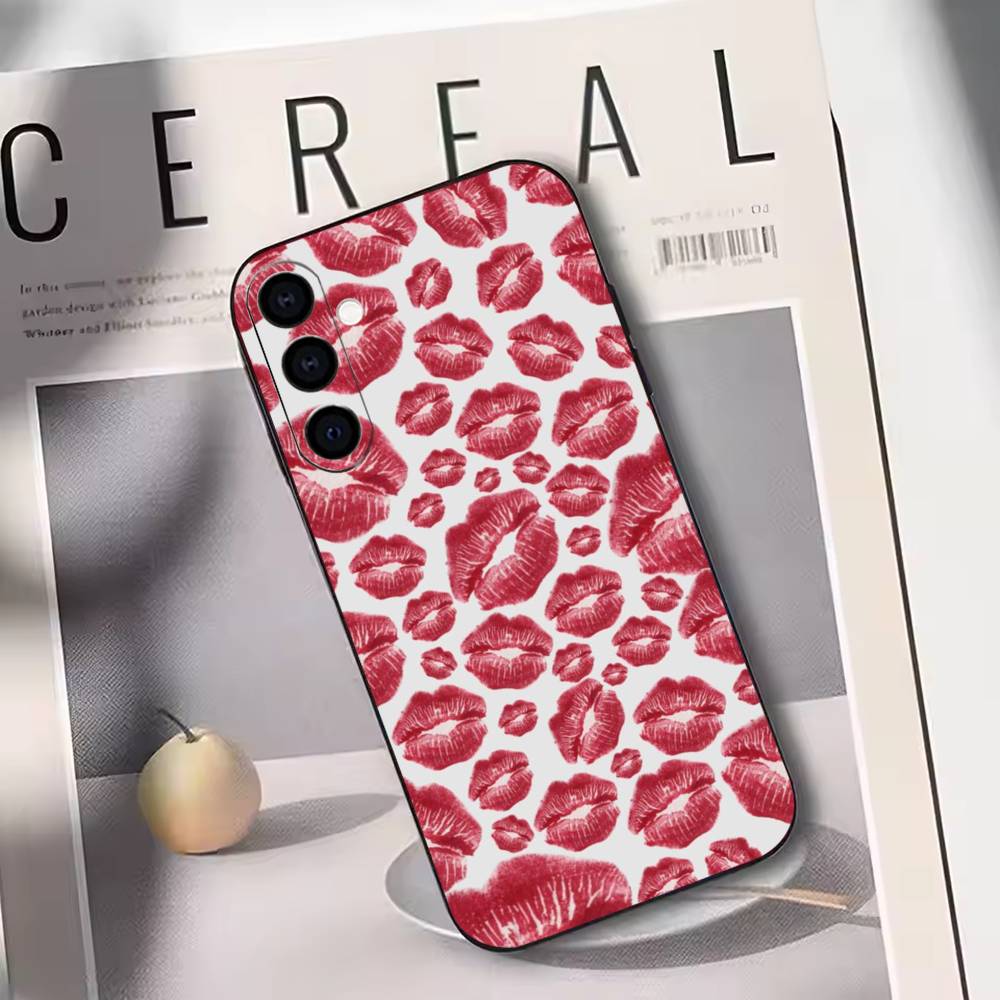 Sexy Red Lips Kiss Phone Case For Samsung Galaxy A73,A72,A71,A70,A53,A52,A51,Others Soft Black Cover