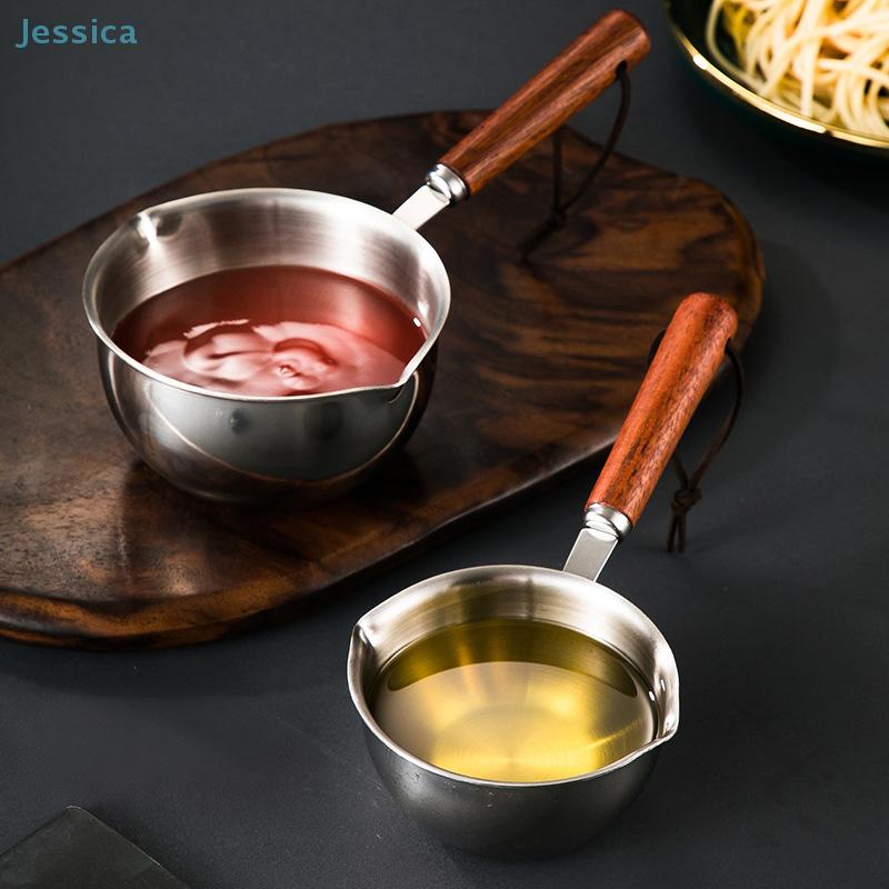 Stainless Steel Oil Sprinkling Small Pot With Wooden Handle  Oil Pot Milk Pan Kitchen Multifunction Saucepan