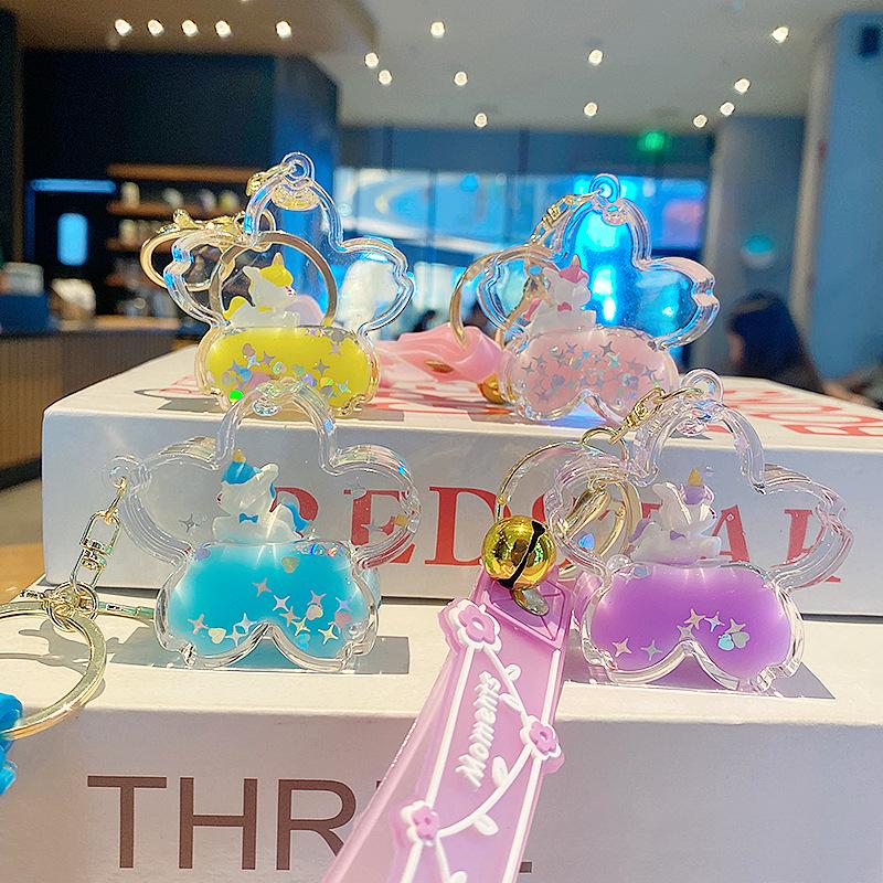 Lila Stern Flüssiger Treibsand Schlüsselanhänger mit Kirschblüten Öl-gefülltem Anhänger - Niedlicher 3D Rucksackanhänger für Frauen