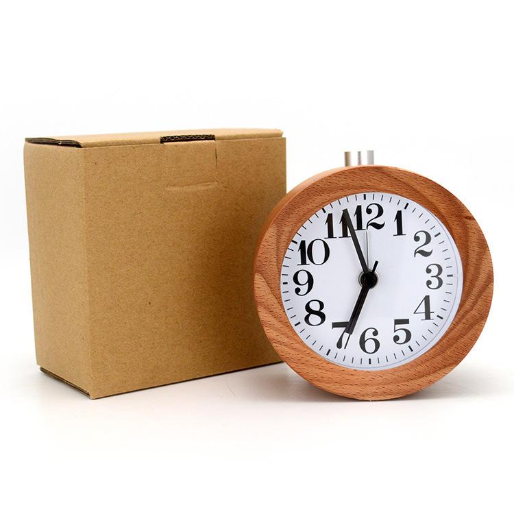 Beech Wood Silent Luminous Quartz Alarm Clock with LED Night Light