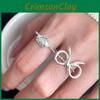 Exquisite Geometric Open Adjustable Ring With Lace Bow For Women Stylish Everyday Jewelry