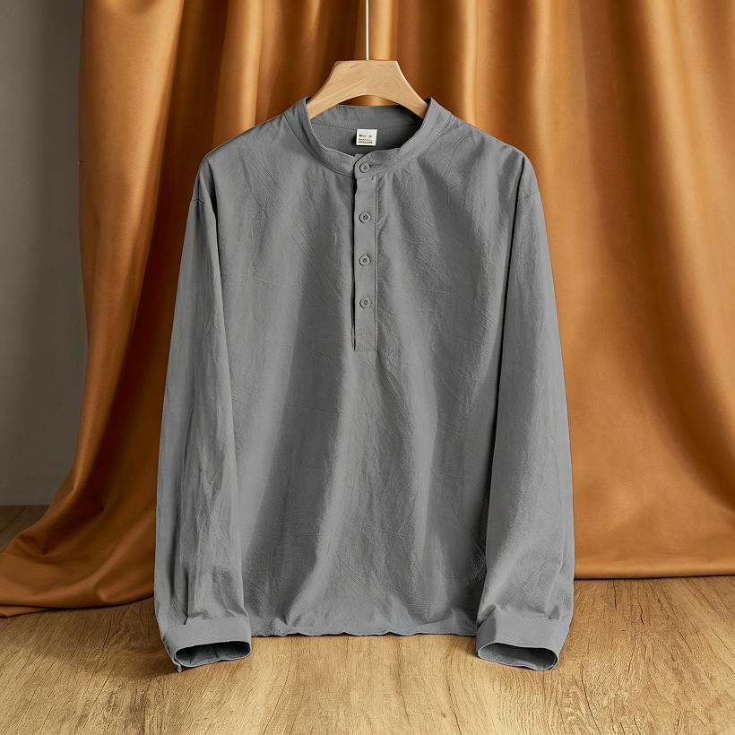 Loose Men's Linen Long Sleeve Shirt Casual Stand Collar Top Color Men's Casual Shirt Comfortable Breathable Summer Wear