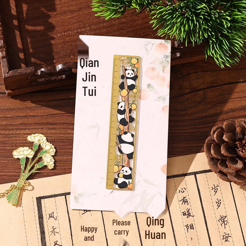 Good Luck Panda Classical Chinese Style Metal Bookmark & Ruler - Exquisite Cultural Souvenir