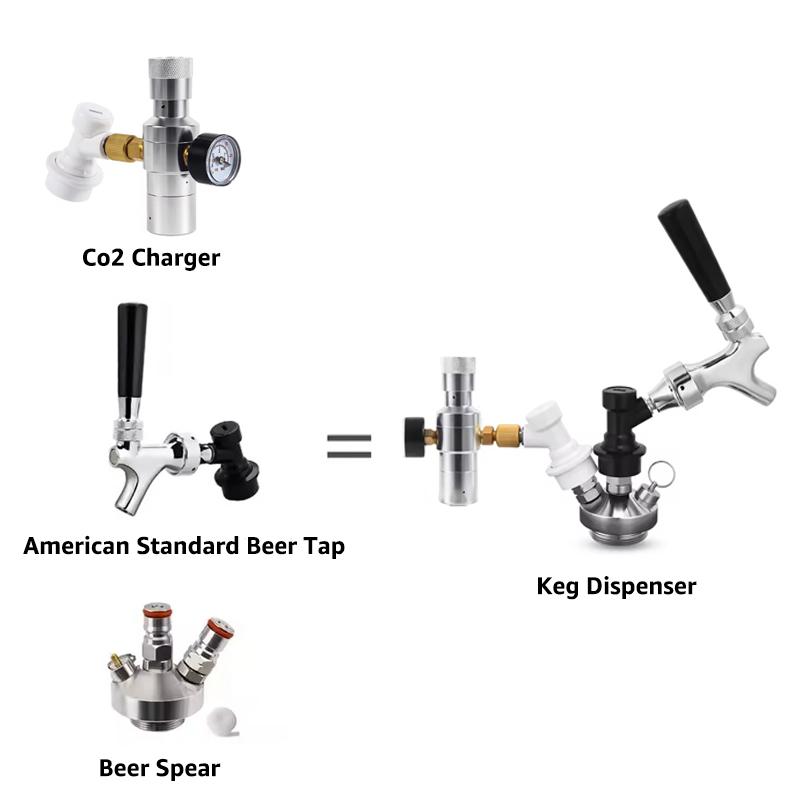 Beer Tap Dispenser, Mini Keg Growler Spear with Ball Lock Disconnect & Carbonate Mini Co2 Charger Kit