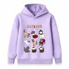 Kids Boys Girls Christmas Cat Cartoon Print Hoodie, Casual Long Sleeve Pullover Sweatshirt for Holiday Daily Wear