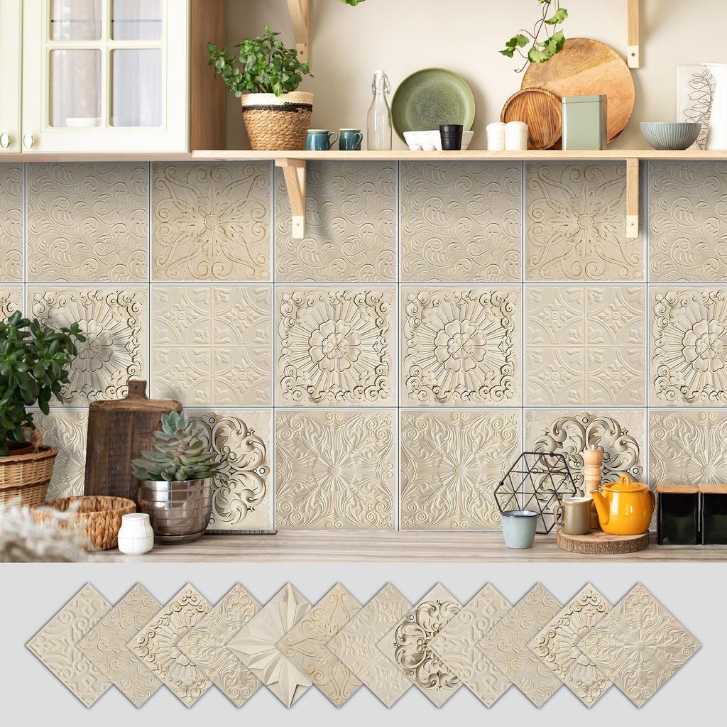 12 Self-adhesive Kitchen Waterproof and Oil-proof Wall Stickers, Bathroom Wall Decoration Renovation, Beautification Strong Wallpaper Stickers