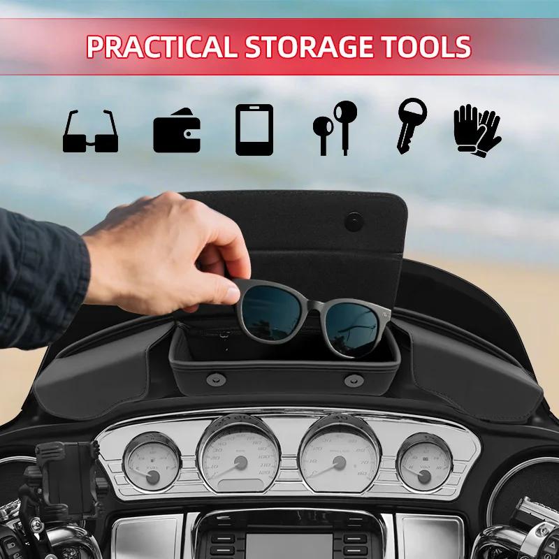 Black Motorcycle Accessories 3-Pocket Pouch Windshield Bag Batwing Fairing Bags for Harley Touring Electra Street Glide 2014-UP
