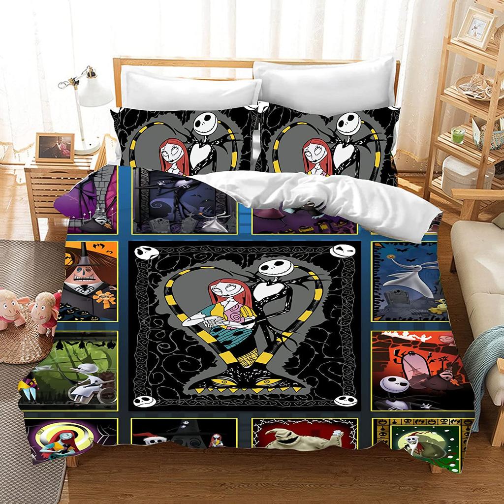 Jack Skellington Anime Bedroom Duvet Cover Set Comforte Printed Cartoon Twin Size Bedding Sets Christmas Gifts 3-piece
