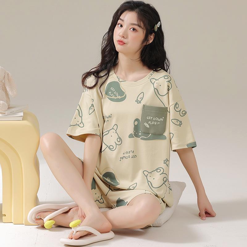 Summer Hot-Selling Women's Pajamas Short Sleeve Shorts Cartoon Round Neck Style Wearable Homewear Girl's Set