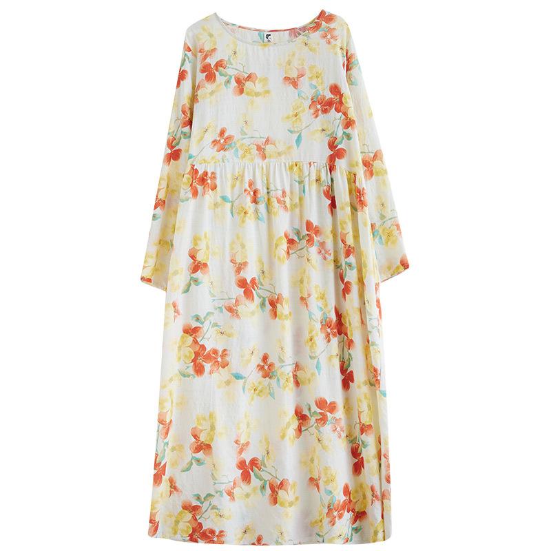 Autumn Art Retro Print Loose Slimming Plus Long Sleeved Mid Length Casual Dress for Women Dresses
