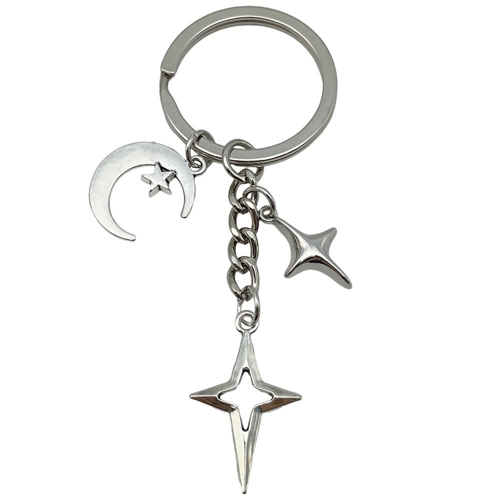 Trendy Four-Point Star & Moon Keychain Pendant: Simple Bag Decoration