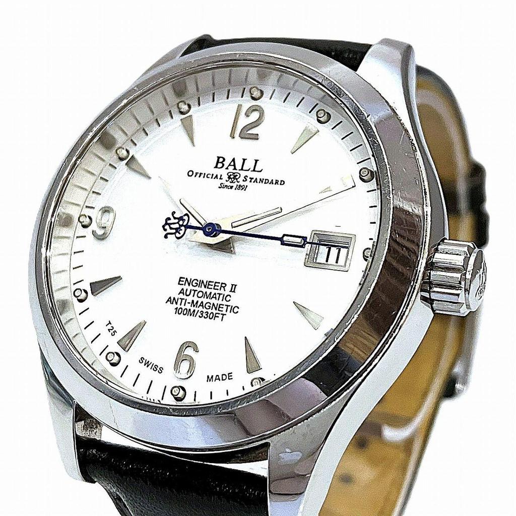 Used BALLWATCH Engineer 2 Watch Total Weight Approx. 71.2g SS Genuine Leather Automatic Winding White Dial NM1026C Men's