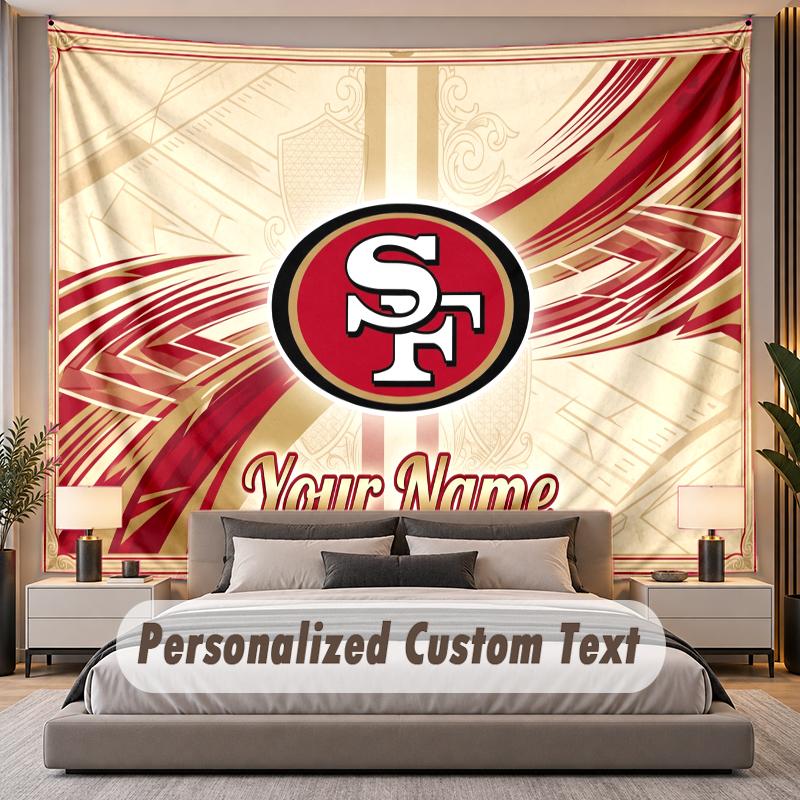 Benutzerdefiniertes Namens-Text-Wandteppich San Francisco 49ers Personalisierter Polyester-Wandteppich für Schlafzimmer und Zimmer