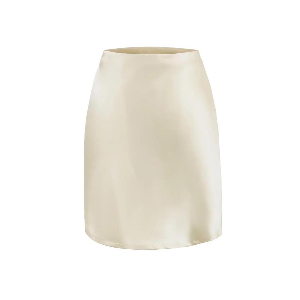 2025 Summer French Retro Satin Acetate A-line Mini Skirt with Side Zipper