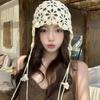 Tassel Hollowed Out Knitted Hat Floral Bohemian Style Beanies Cute Weave Cap  Apparel Accessories