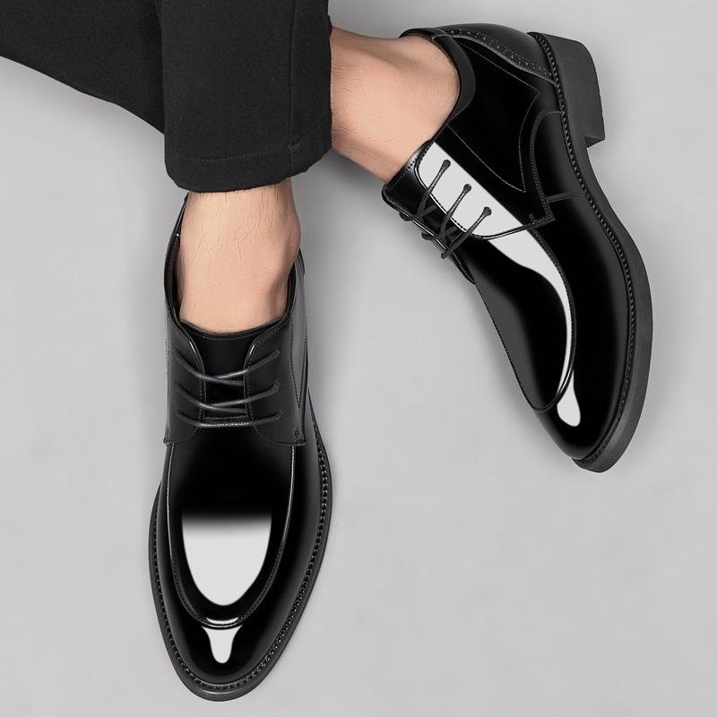 Luxury Men Patent Leather Elevator Shoes Men's Upper Height Increase Insole 6cm/8cm Black Formal Business Lift Wedding Men Shoes