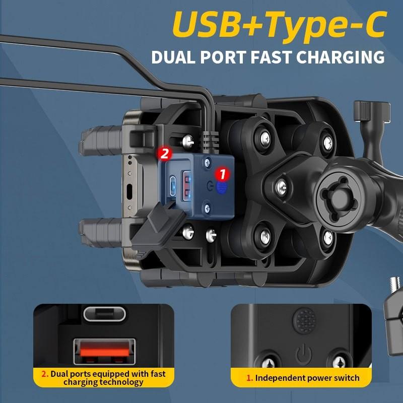 Motorcycle Wireless Charging Phone Holder Triple Shockproof Motorcycle Camera Phone Stand Fast Charging Anti-Theft Brackrt