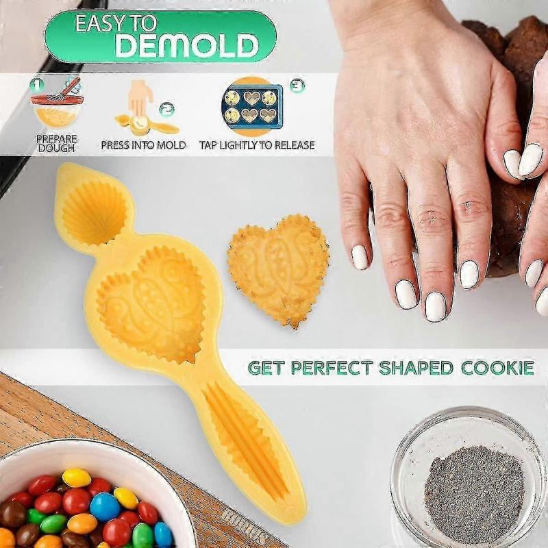 4-Shape Heart Cookie Mold for Mooncakes, Maamoul Cookies & Stamped Pastries