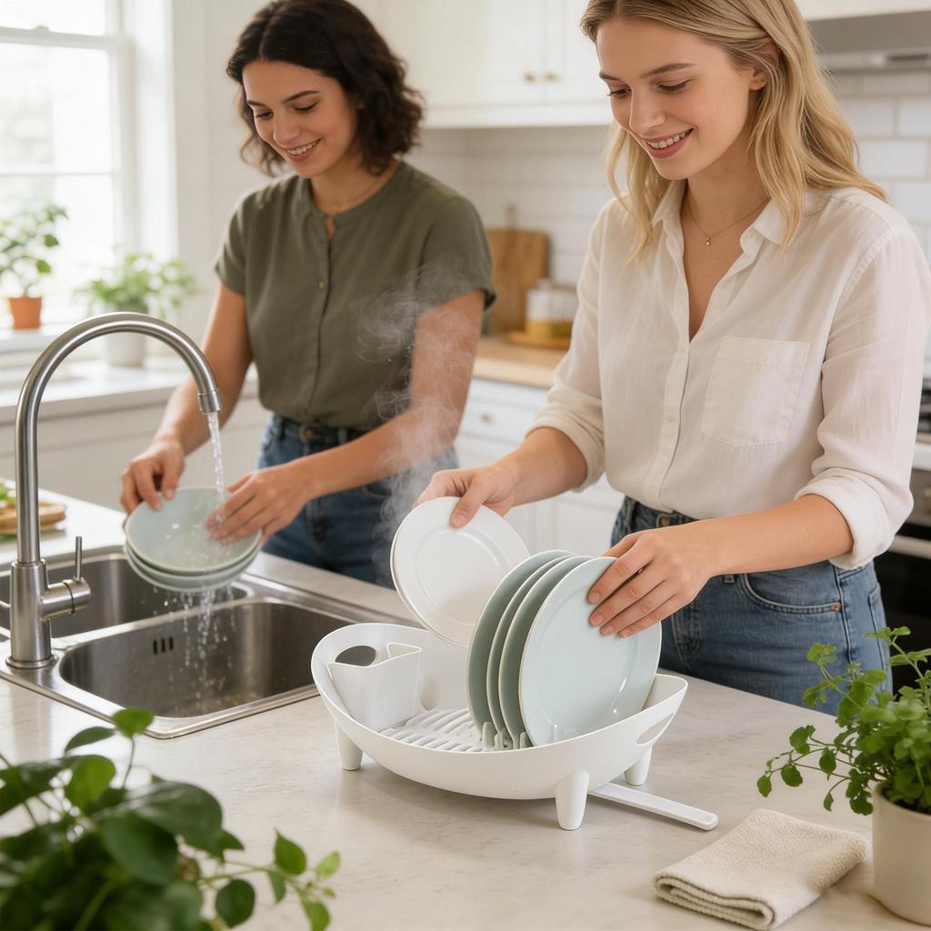 Silicone Dish Rack with Utensil Holder & Drainboard Foldable Kitchen Organizer for Counter Sink, Home Camping Travel Dorm