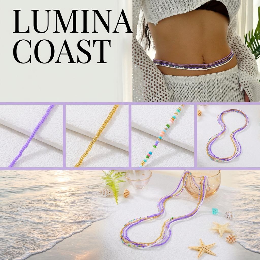 5 Stück/Set Boho Bunte Reiskörner Taillenketten Für Frauen Sommer Strand Bikini Elastischer Bauchgürtel Taillenband Y2K Schmuck Geschenk