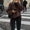 2026 Autumn/Winter Women's Woolen Coat: European & American Style, Turn-down Collar, Tie-waist, Long Sleeve Jacket.